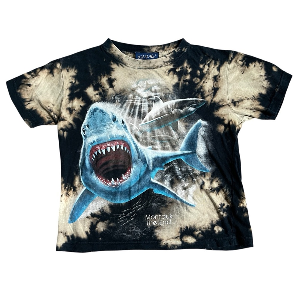 Kid-U-Not | Bleach Tie Dye Shark T-Shirt Montauk Souvenir | Black/Tan | Small